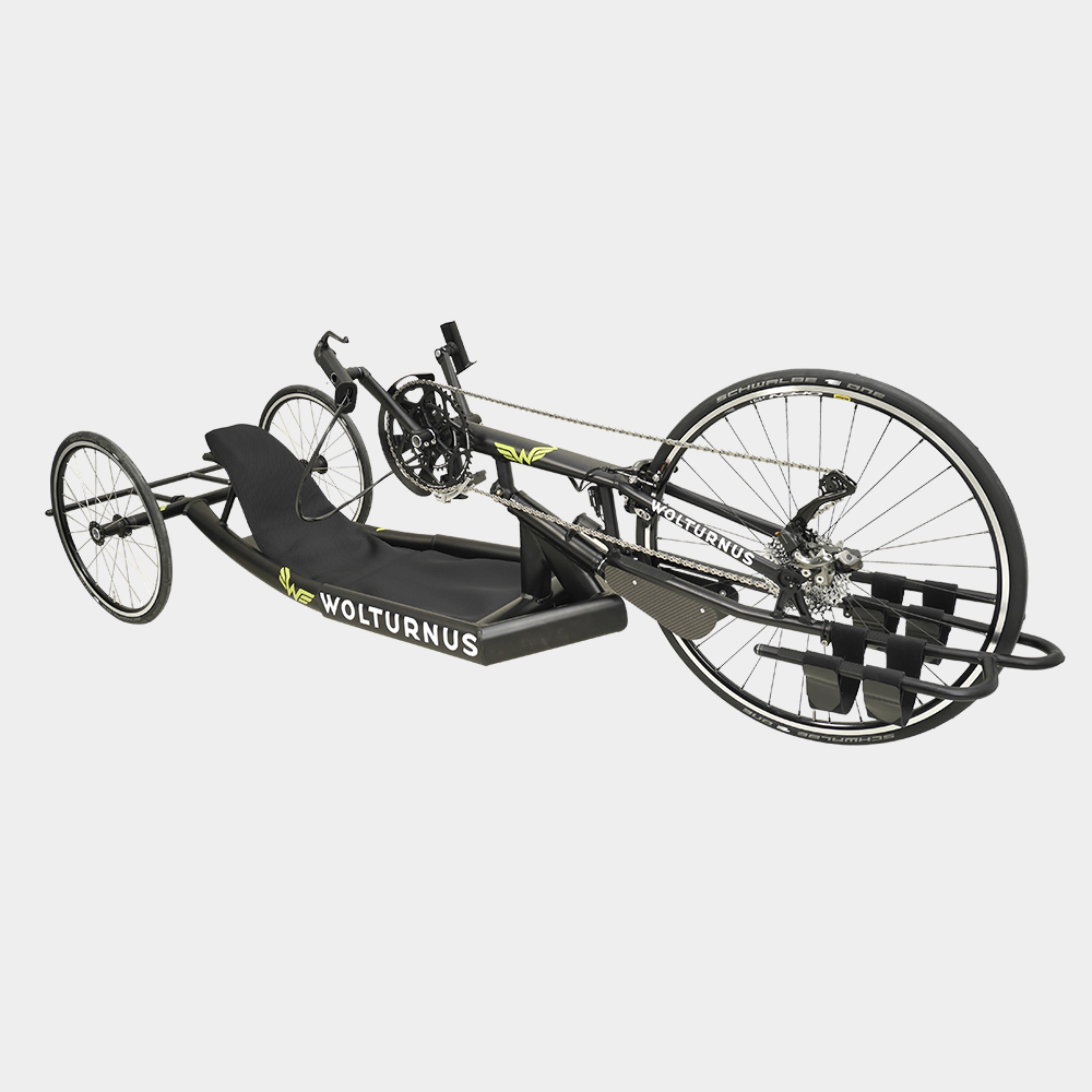 Wolturnus Racebike Renn-Handbike mit Tretkurbel und Lenkkopf, Ansicht von schräg oben