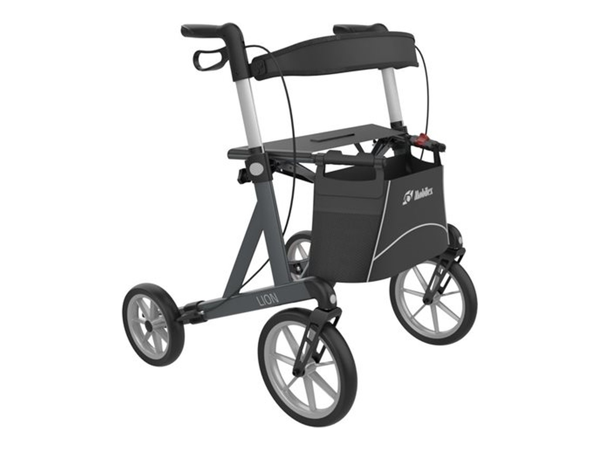 Mobilex Lion Rollator, anthrazit, SH 53 cm, mit Softrädern, inkl. Rückengurt und Stockhalter