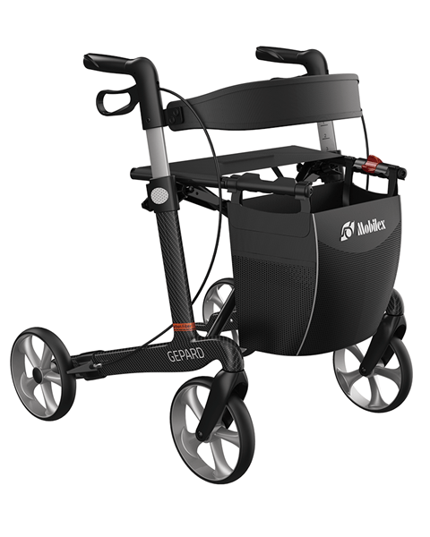 Mobilex Gepard Rollator, Carbon, schwarz, SH 55 cm, inkl. Rückengurt und Stockhalter