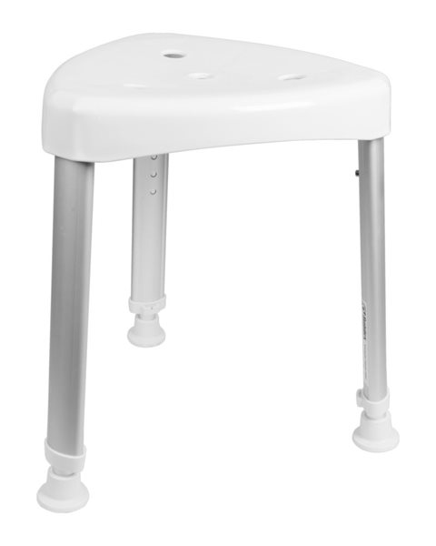 Mobilex Dreieckiger Duschhocker, Alu silber mit weissem Sitz, 33 x 35 cm