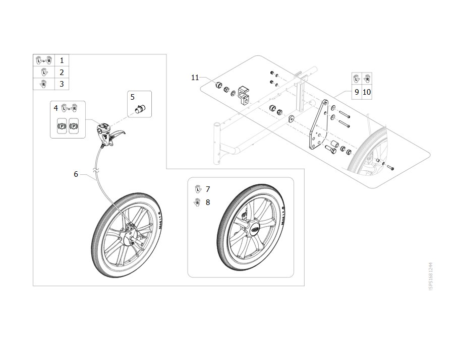 Explosionszeichnung (Attendant Hub Brake and 16'' Rear Wheel Black) – Invacare Action 4 NG