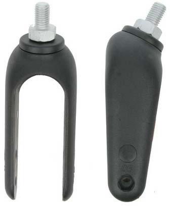 Mobilex Vorderradgabel, schwarz, Plastik, 142 x 45 mm mit M14 Bolzen und 2 ø8 mm Löcher