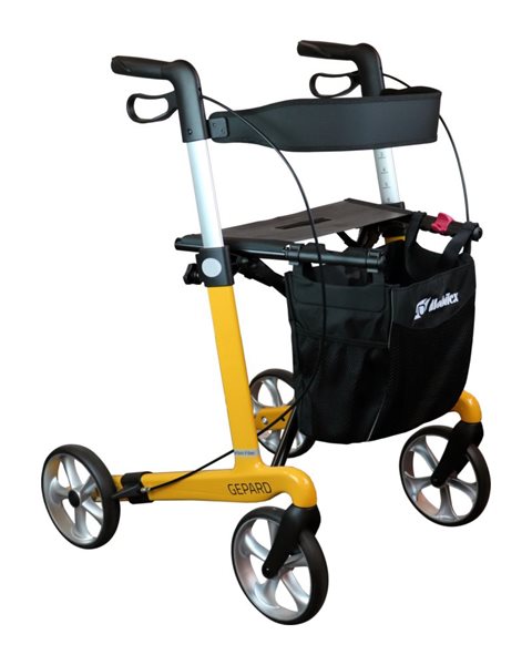 Mobilex Gepard Rollator, Carbon, gelb, SH 62 cm, inkl. Rückengurt und Stockhalter