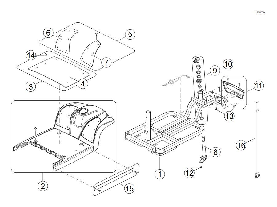 Explosionszeichnung Chassis, vorne – Invacare Leo