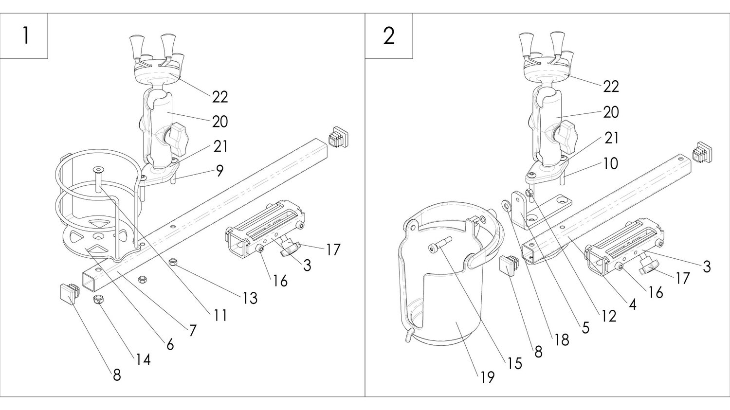 Explosionszeichnung Becherhalter mit Handy-Halterung, Sunrise Produktübergreifendes Zubehör für Magic Rollstühle
