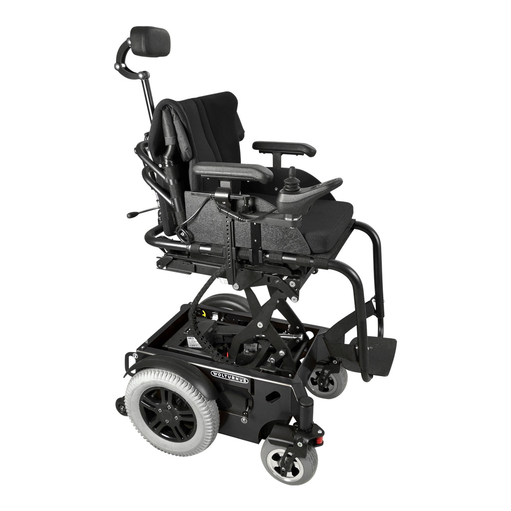 Wolturnus Rex 350 Hockey Elektro-Hockeyrollstuhl in Schwarz, Schrägansicht von vorn