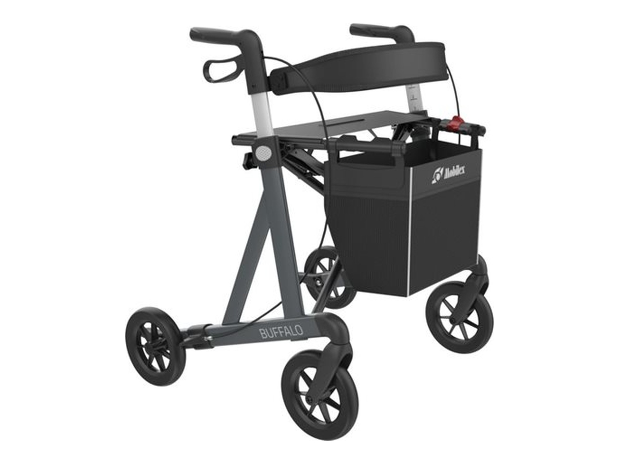 Mobilex Buffalo HD Rollator, anthrazit, SH 62 cm, mit Softrädern, inkl. Rückengurt und Stockhalter