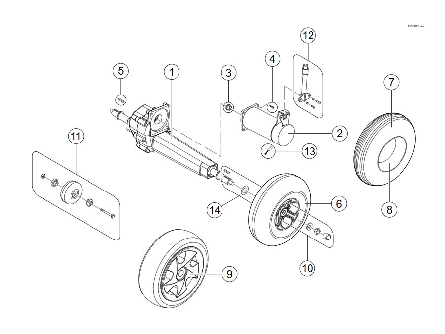 Explosionszeichnung Hinterradeinheit & Motor – Invacare Leo