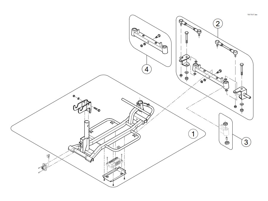 Explosionszeichnung Front Chassis & Vorderachse 4-Rad – Invacare Colibri