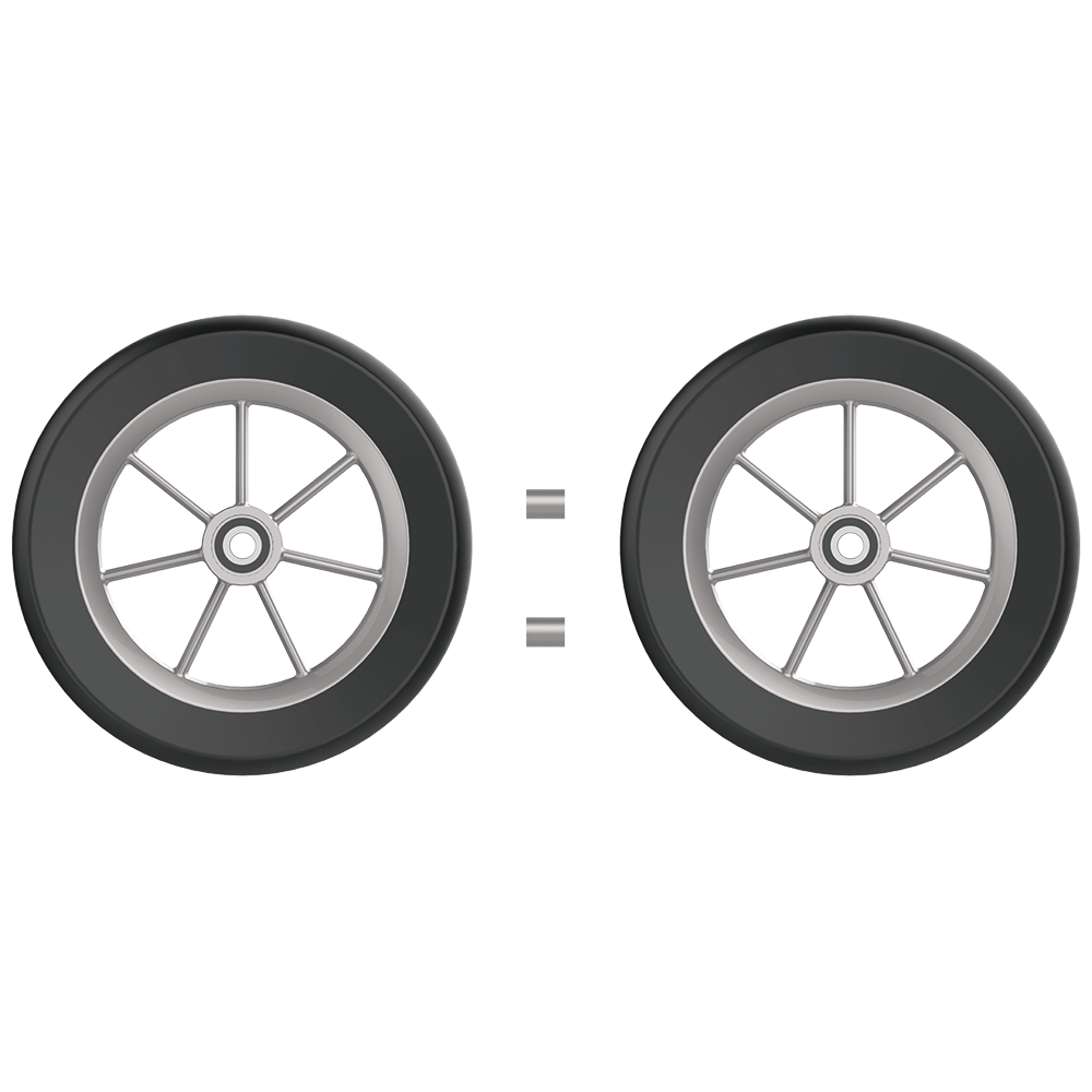 Rehasense Hinterradsatz mit schwarzen PU-Softrädern und silberner Felge, 2er Set – Ansicht 1