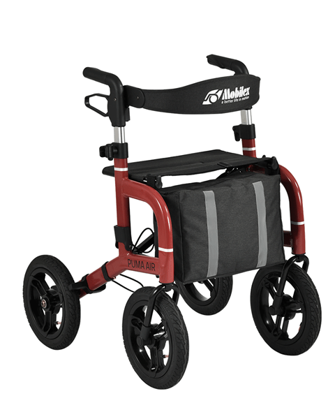 Mobilex Puma Air Rollator, rot, SH 59 cm, inkl. Rückengurt, Becher- und Stockhalter