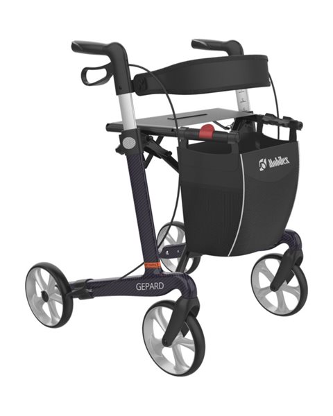 Mobilex Gepard Rollator, Carbon, lila/schwarz, SH 62 cm, inkl. Rückengurt und Stockhalter