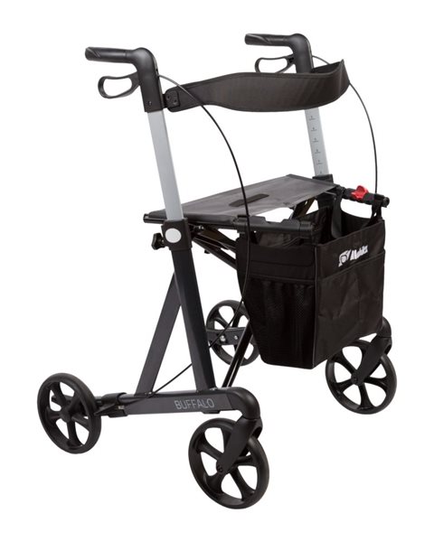 Mobilex Buffalo HD Rollator, anthrazit, SH 62 cm, inkl. Rückengurt und Stockhalter