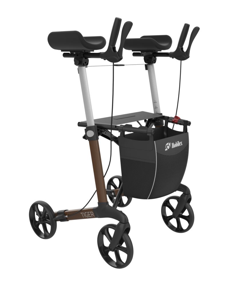 Mobilex Arthritis Rollator Tiger mit drehbaren Armlehnen, metallic braun, SH 62 cm