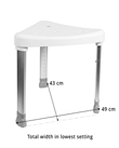Mobilex Dreieckiger Duschhocker, Alu silber mit weissem Sitz, 42 x 45 cm