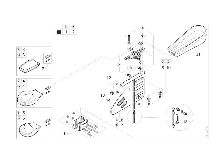 Explosionszeichnung Armlehne Nr. 1 Hemi mit ergonomischer Armlagerungsschale und Hemi-Handauflage – Invacare Action 3 NG / XT