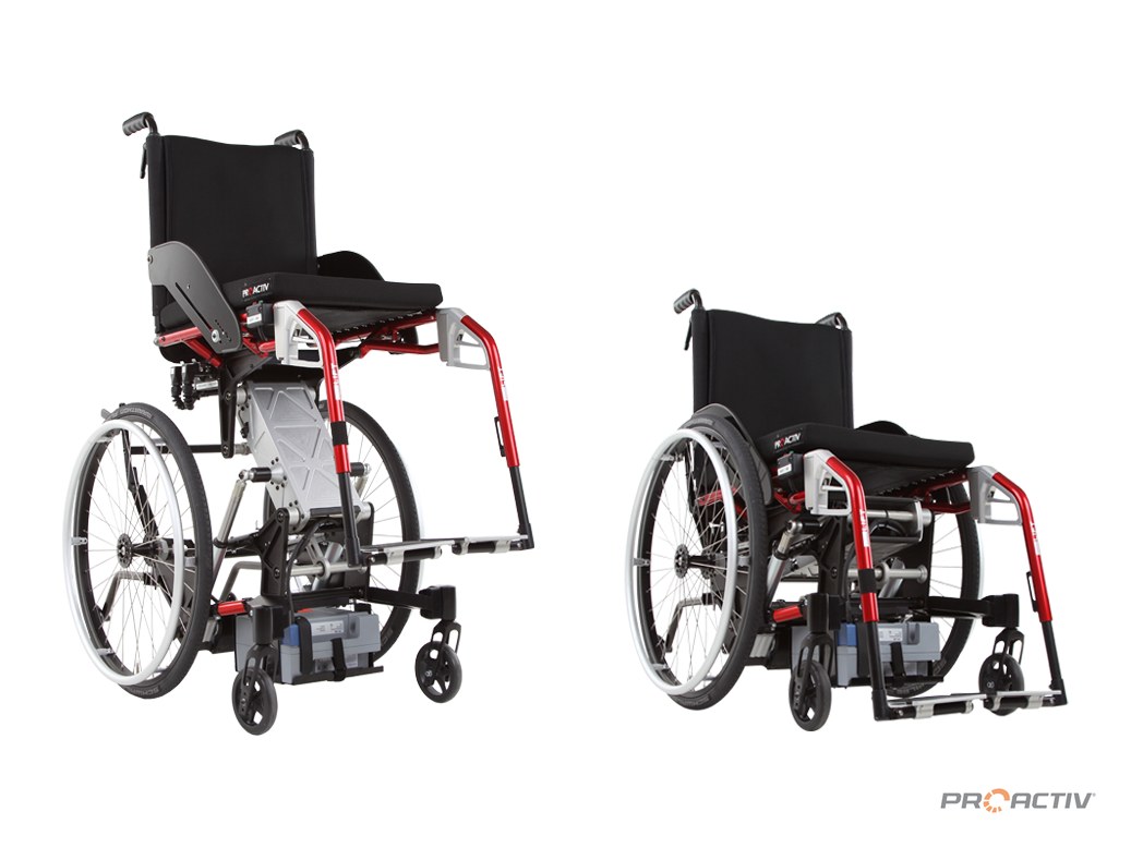 PRO ACTIV LIFT solid elektrisch Rollstuhl mit Sitzhöhenverstellung, Sitzhöhe abgesenkt und angehoben