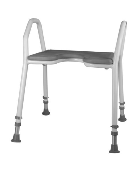 Mobilex Duschhocker, Alu weiss mit grauem PU Sitz, SB 42 cm
