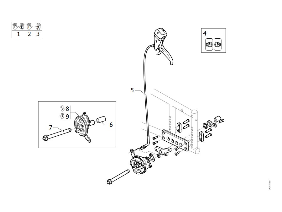 Explosionszeichnung (Drumbrake, assistant manoeuvered XLT) – Invacare XLT (bis 07/2025)