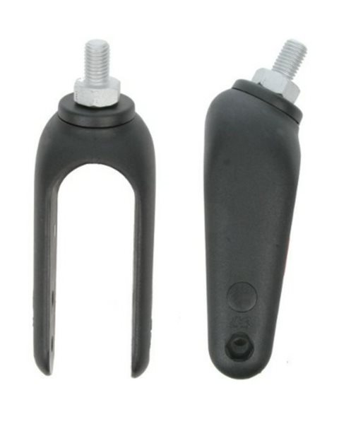 Mobilex Vorderradgabel, schwarz, Plastik, 142 x 45 mm mit M14 Bolzen und 2 ø8 mm Löcher