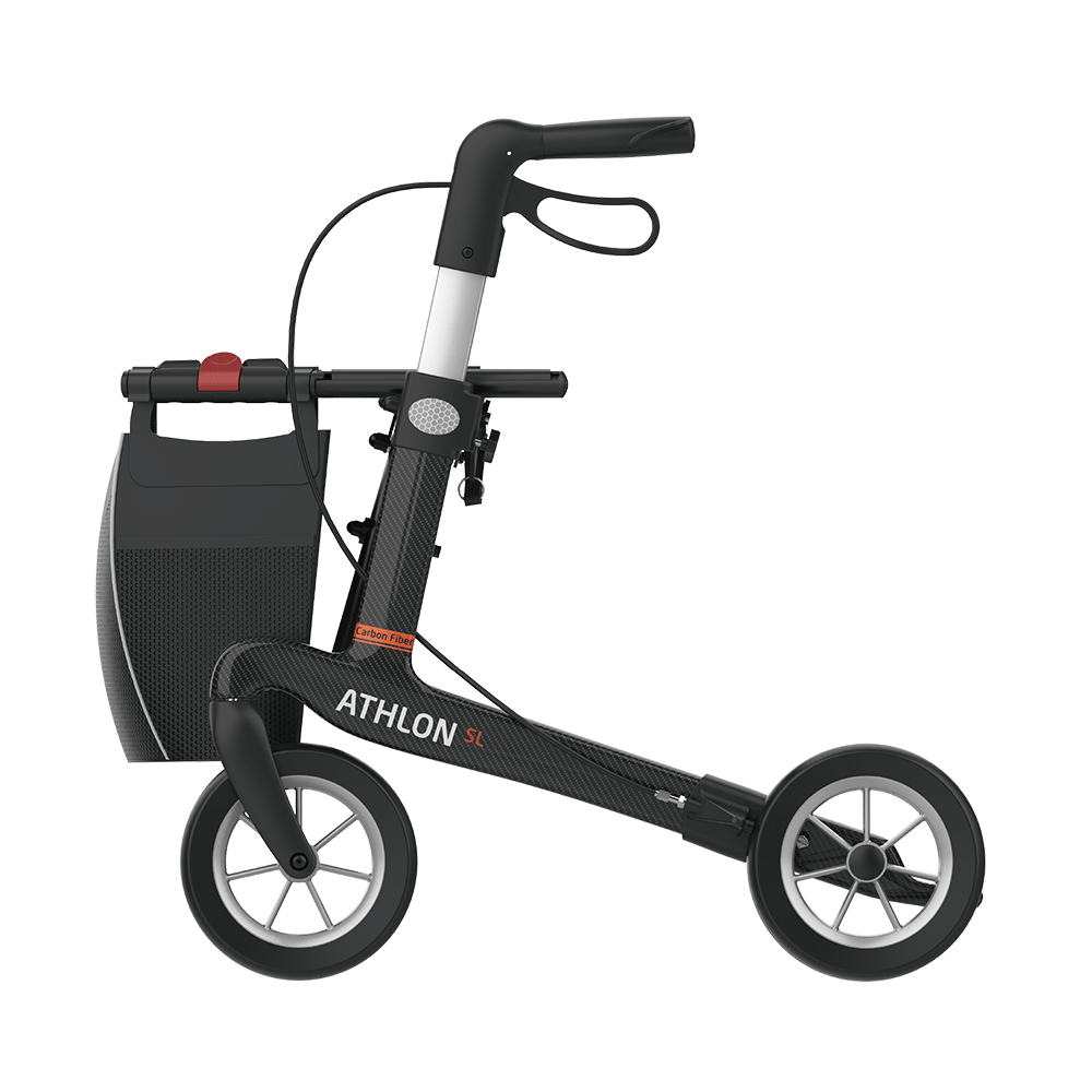 Rehasense Athlon SL Rollator, Größe S/50 cm, PUR-Bereifung, Carbonschwarz, Seitenansicht von links