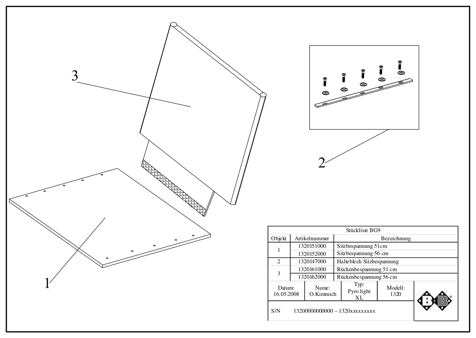 Explosionszeichnung Bischoff & Bischoff – Ersatzteilekatalog pyro light XL / s09