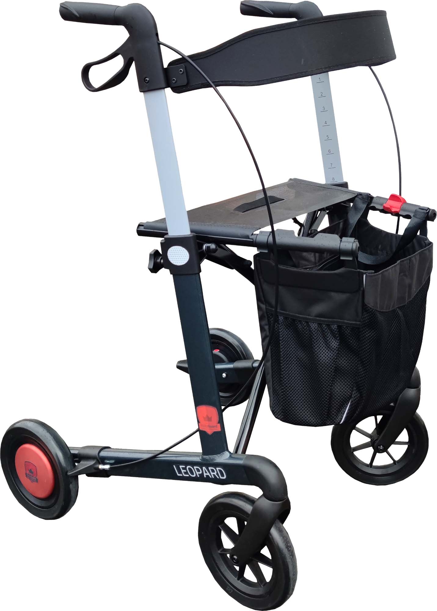 Mobilex Leopard Rollator antrazit mit Softrädern und RolloGuard Bremssystem, SH 62 cm