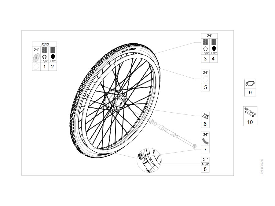 Explosionszeichnung (Hub brake rear wheels 24'' Black 2021.09.13=>) – Invacare Action 2 NG