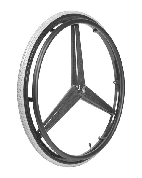 Mobilex 22" Tristar Aluminiumrad mit 12 mm Nabe, schwarz, inkl. Decke und schwarzem Alu Greifring