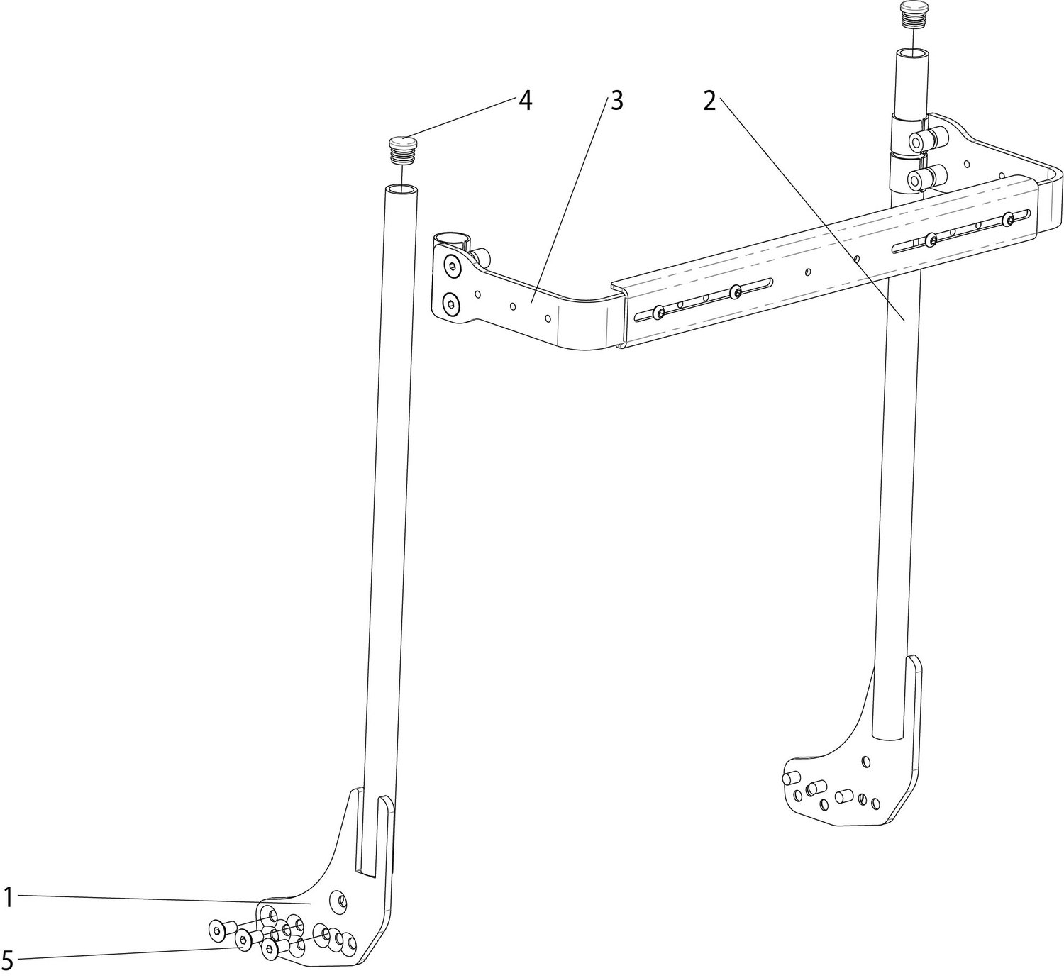 Explosionszeichnung Rehab, fester Rücken für anpassbare Sitzplatte, Standard Armlehne, Sunrise Frontier V6