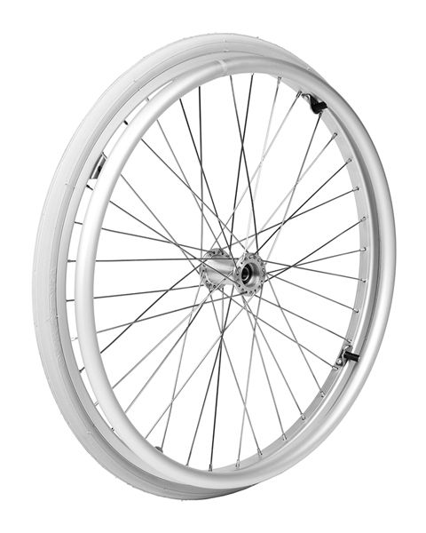 Mobilex 20" Rad, silber ø12 x 53 mm Nabe für Etac, 1 3/8" PU, silber Alu Greifring, 4 Loch Clip Montage