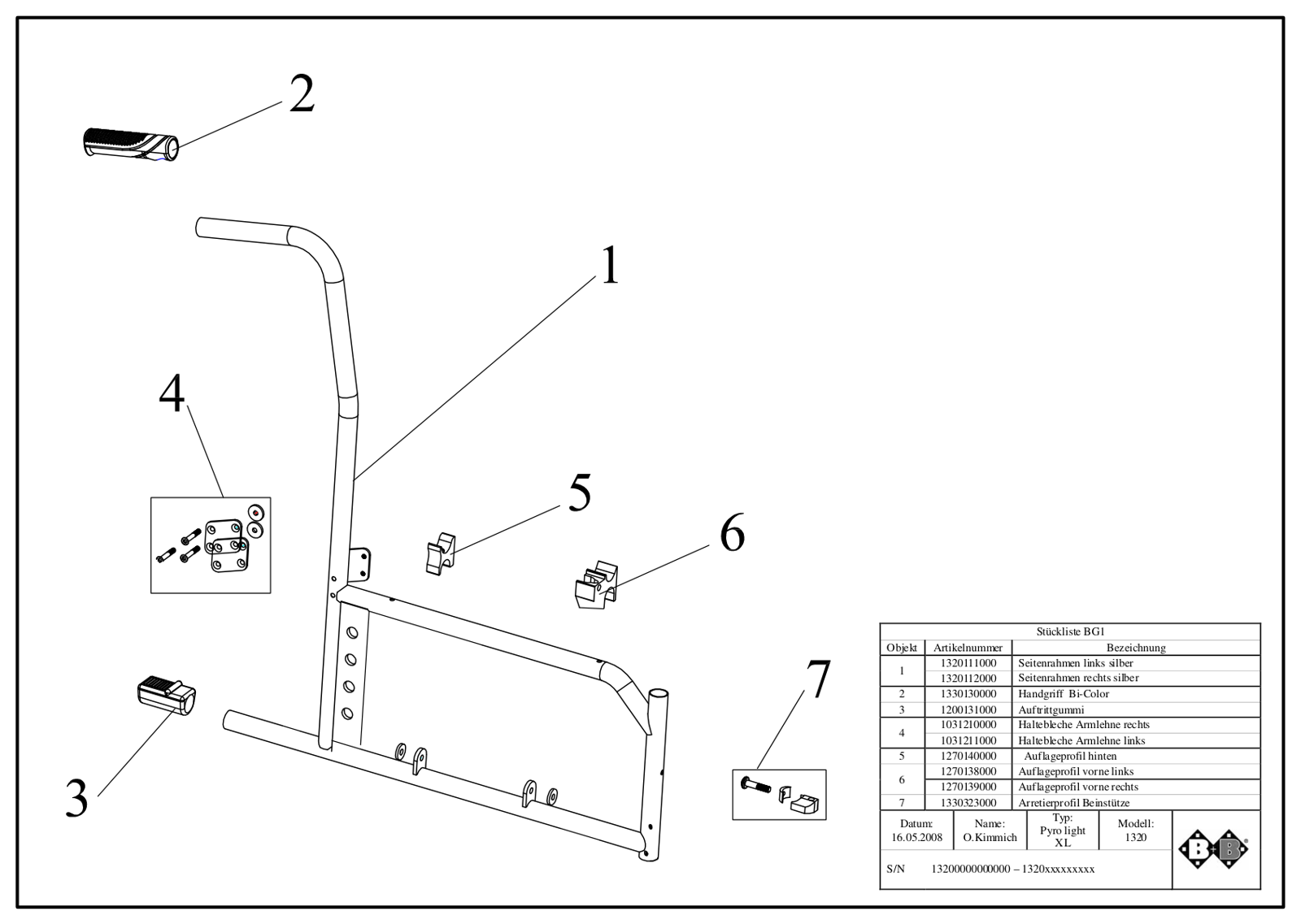 Explosionszeichnung Bischoff & Bischoff – Ersatzteilekatalog pyro light XL / s02