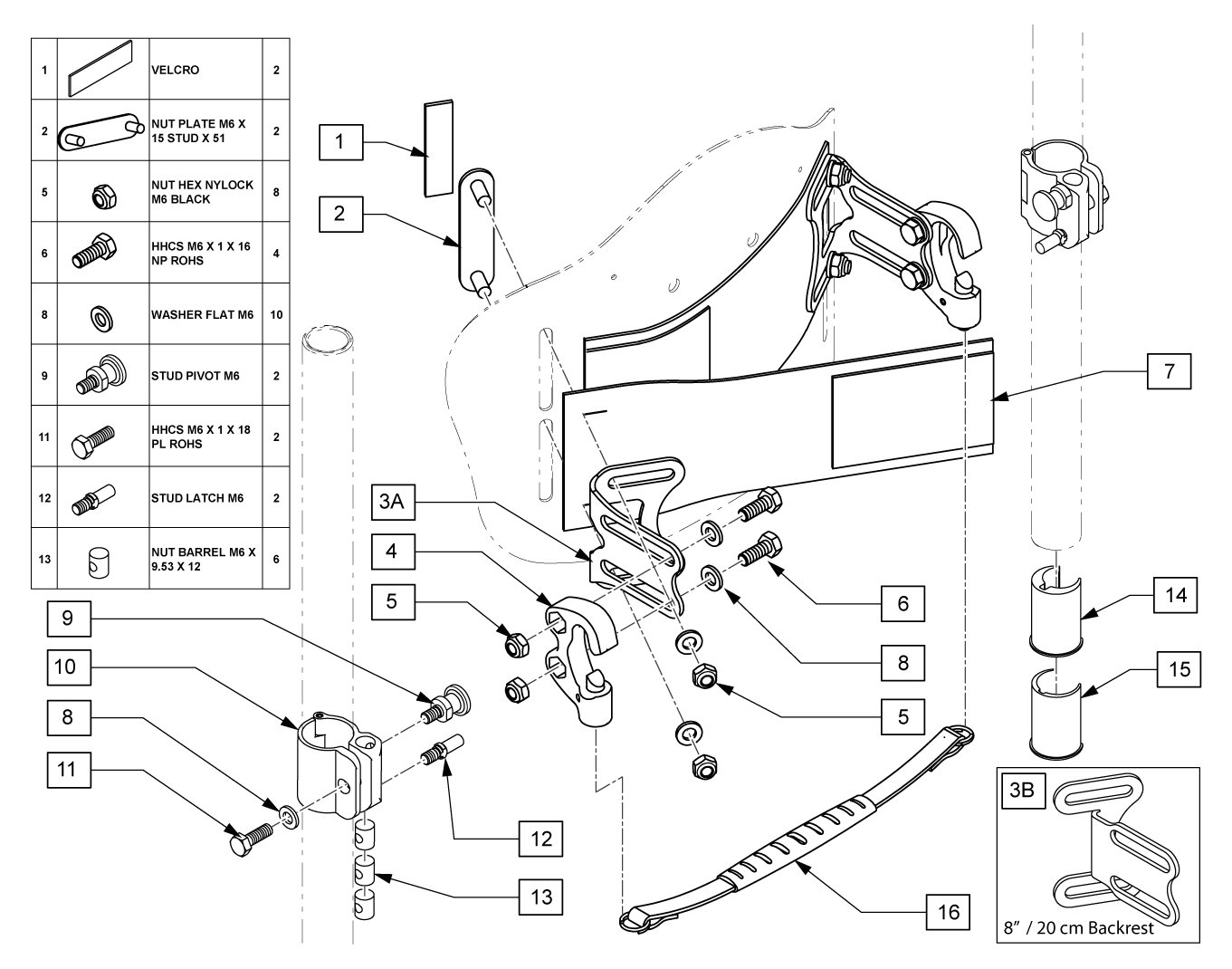 Explosionszeichnung JAY Zip Rücken, Montagematerial (bis KW 39/2019), Sunrise Jay Zip Rücken