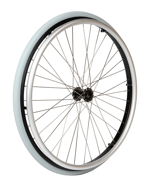 Mobilex 20" Rad, schwarze ø12 x 53 mm Nabe, inkl. 1 3/8" PU Bereifung und 4L silber Alu Greifring