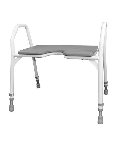 Mobilex Duschhocker, Alu weiss mit grauem PU Sitz, SB 57 cm