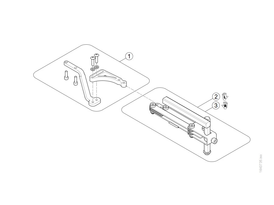 Explosionszeichnung (Remote bracket swing away (for soft armpad on Modulite)) – Invacare Bora Classic/Refresh (bis 12/2019)