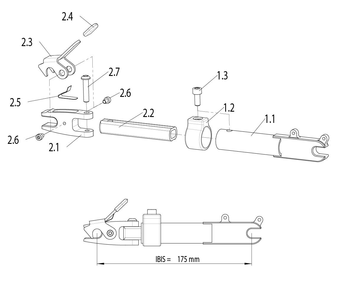 Explosionszeichnung Rollstuhl Anbau, IBIS, Sunrise R20