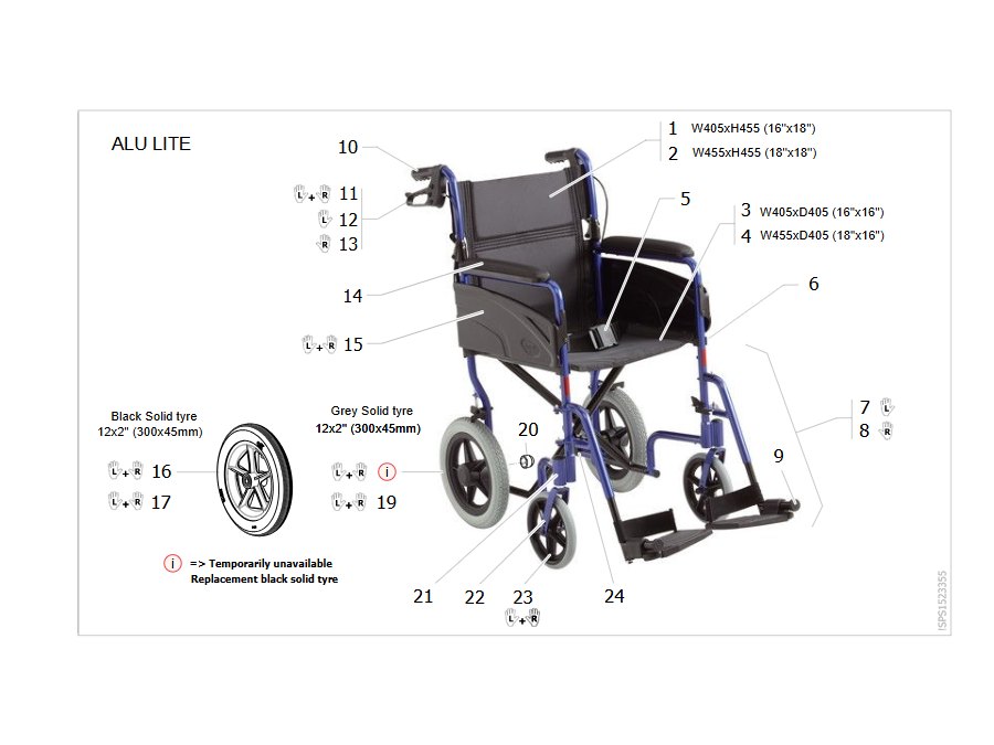 Explosionszeichnung Ersatzteile – Invacare Alu Lite