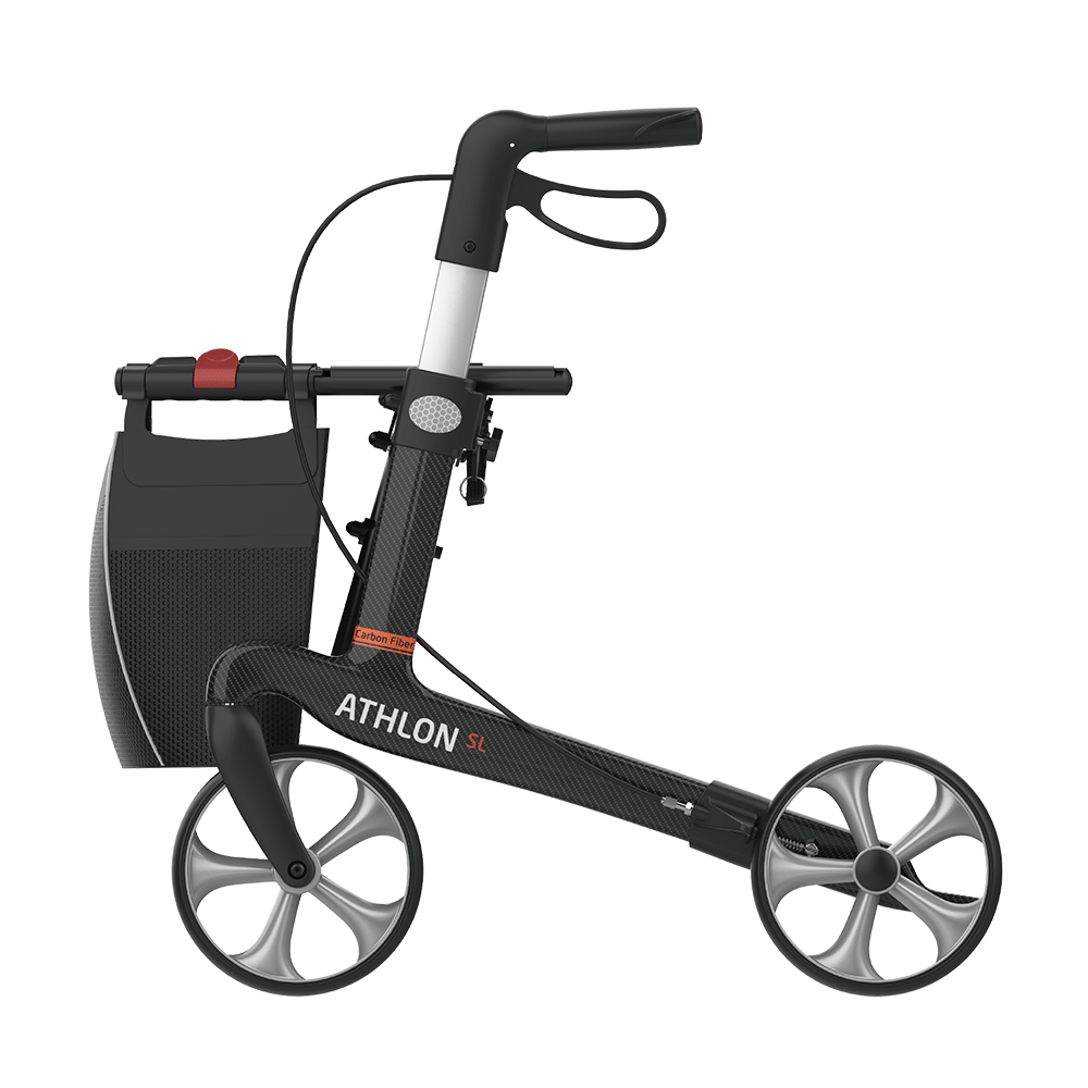 Rehasense Athlon SL Rollator, Größe S/50 cm, TPE-Bereifung, Carbonschwarz, Seitenansicht von links