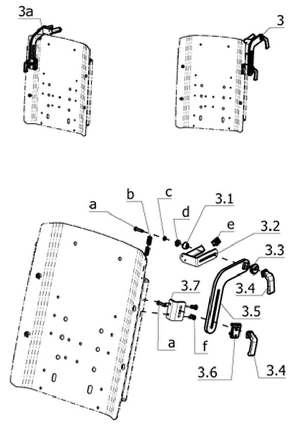 Code 851–949; Bedienung für Begleitperson (Schaltkasten umsteckbar von vorne nach hinten) – Rücken mit Blech