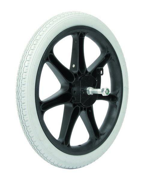 Mobilex 16" Trommelbremsrad mit Decke und Flexel, ø12 x 70 mm Nabe - Seite A (links)
