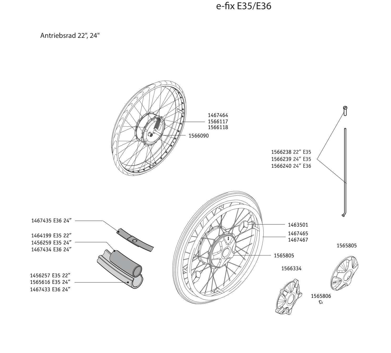 Explosionszeichnung e-fix E35/E36 – Antriebsrad 22", 24"