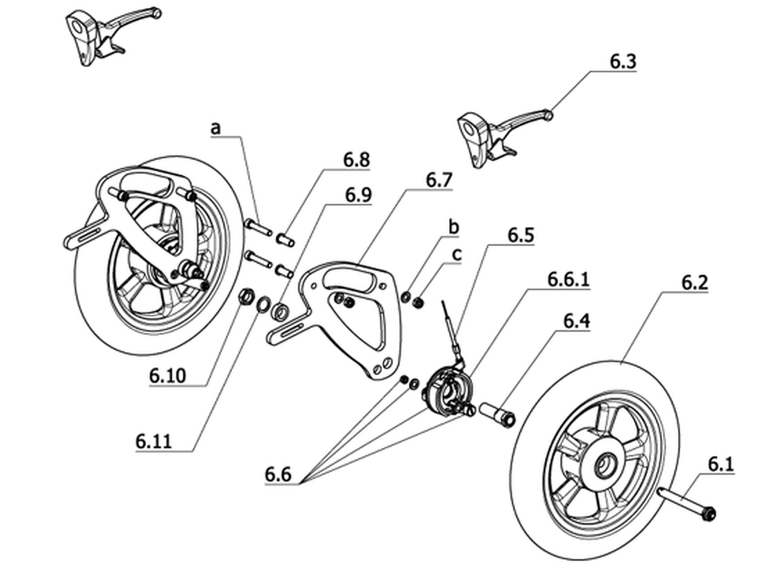 Trommelbremse abnehmbare Räder mit 2 Hebel für Begleitperson – Radgröße 12 1/2" – Pannensichere PU - Bereifung Antriebräder (Code 706-815-902)
