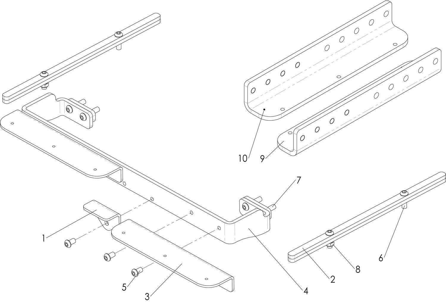 Explosionszeichnung 585 mm Sitzplatten-Anbauteile, tiefenverstellbar, Sunrise Extreme X8