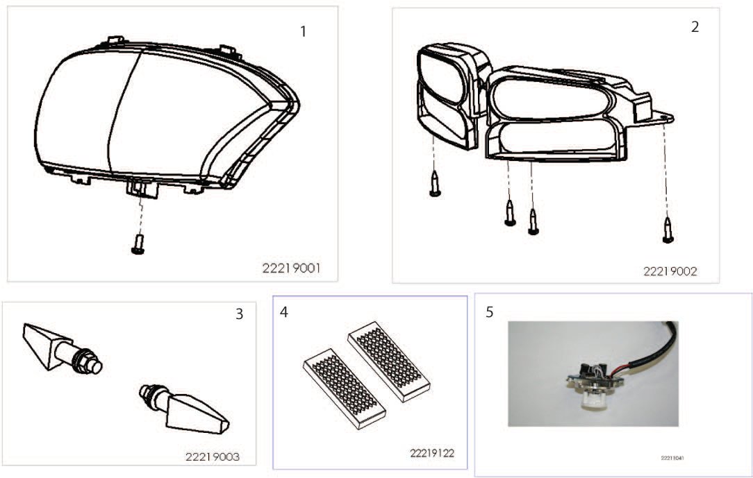 Explosionszeichnung S400, S410 HP, S425 und S700 - Licht, Blinker und Reflektoren, Sunrise S400, S410 HP, S425 und S700