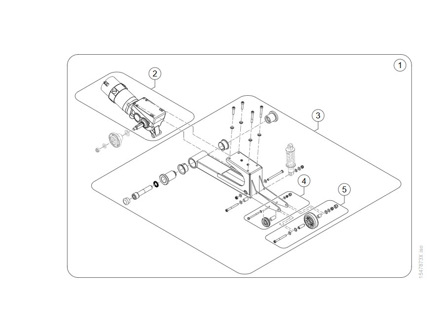 Explosionszeichnung Motor mit Schwinge – Invacare Storm4Max