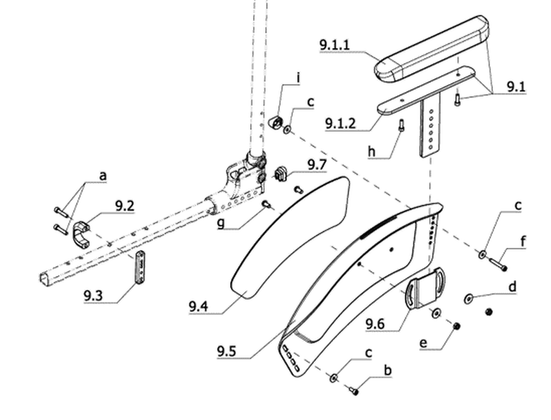 Explosionszeichnung Kleiderschutz mit höhenverst. Armlehne und Carboneinlage (Code 748) – MEYRA Avanti 1.736