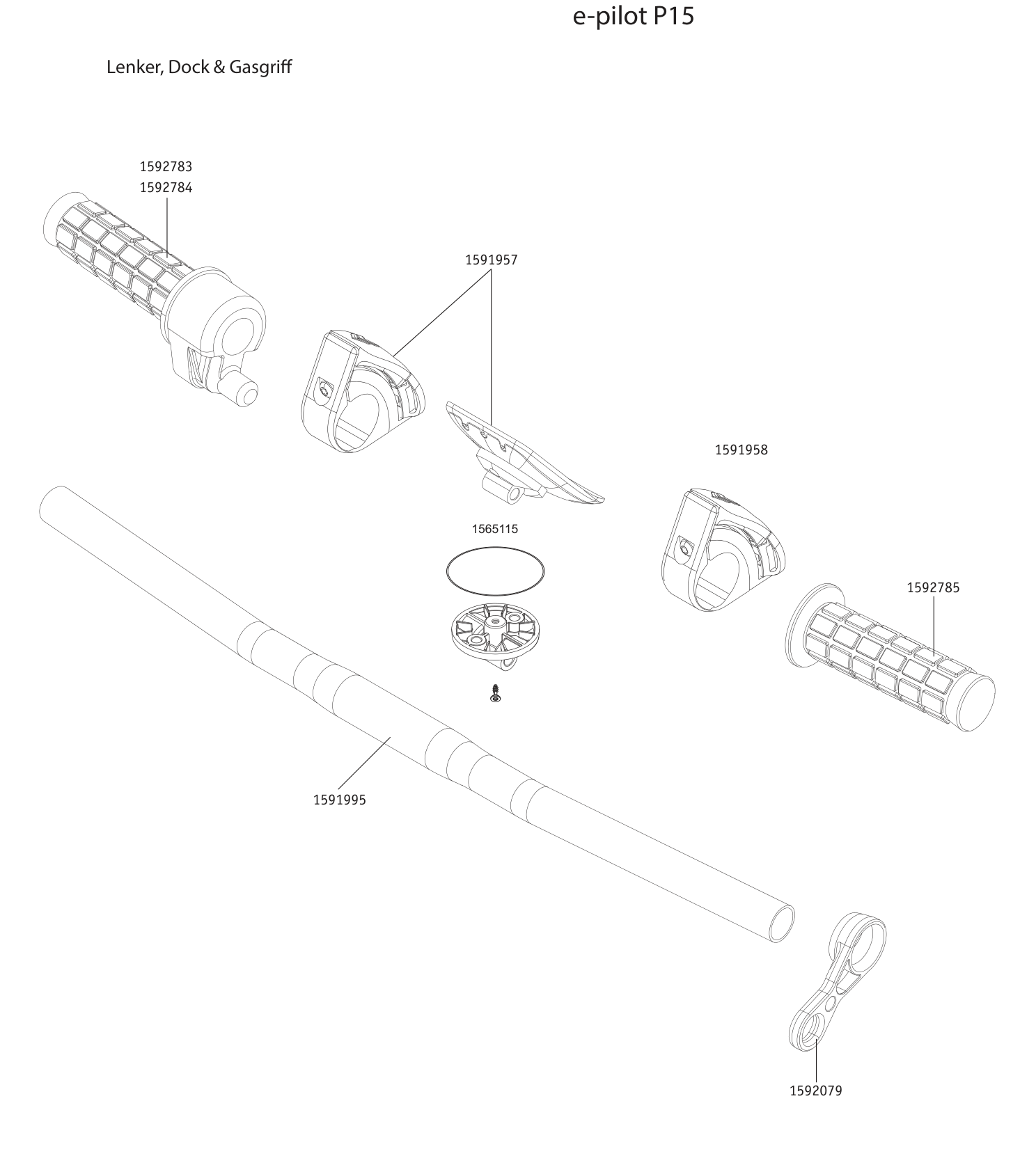 Explosionszeichnung e-pilot P15 – Lenker, Dock & Gasgriff