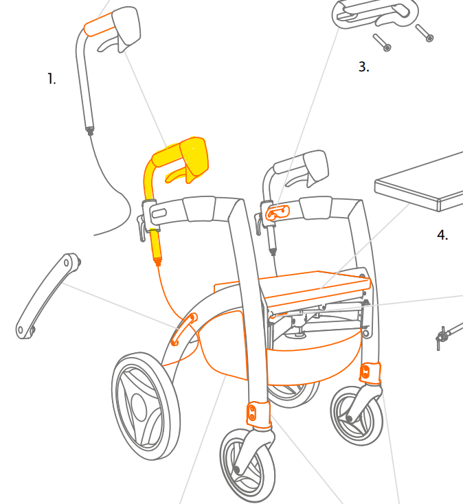 Rollz Griff Handgriff inkl. Handbremse, innen- und außen Zug und Zug end für Rollz Motion