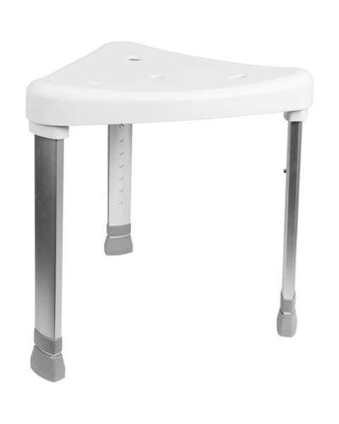 Mobilex Dreieckiger Duschhocker, Alu silber mit weissem Sitz, 42 x 45 cm